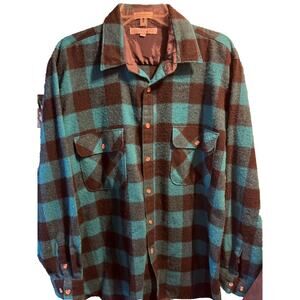 Sundays Vintage Men’s XL Wool Blend Blue Plaid Long Sleeve Flannel Shirt Y2K